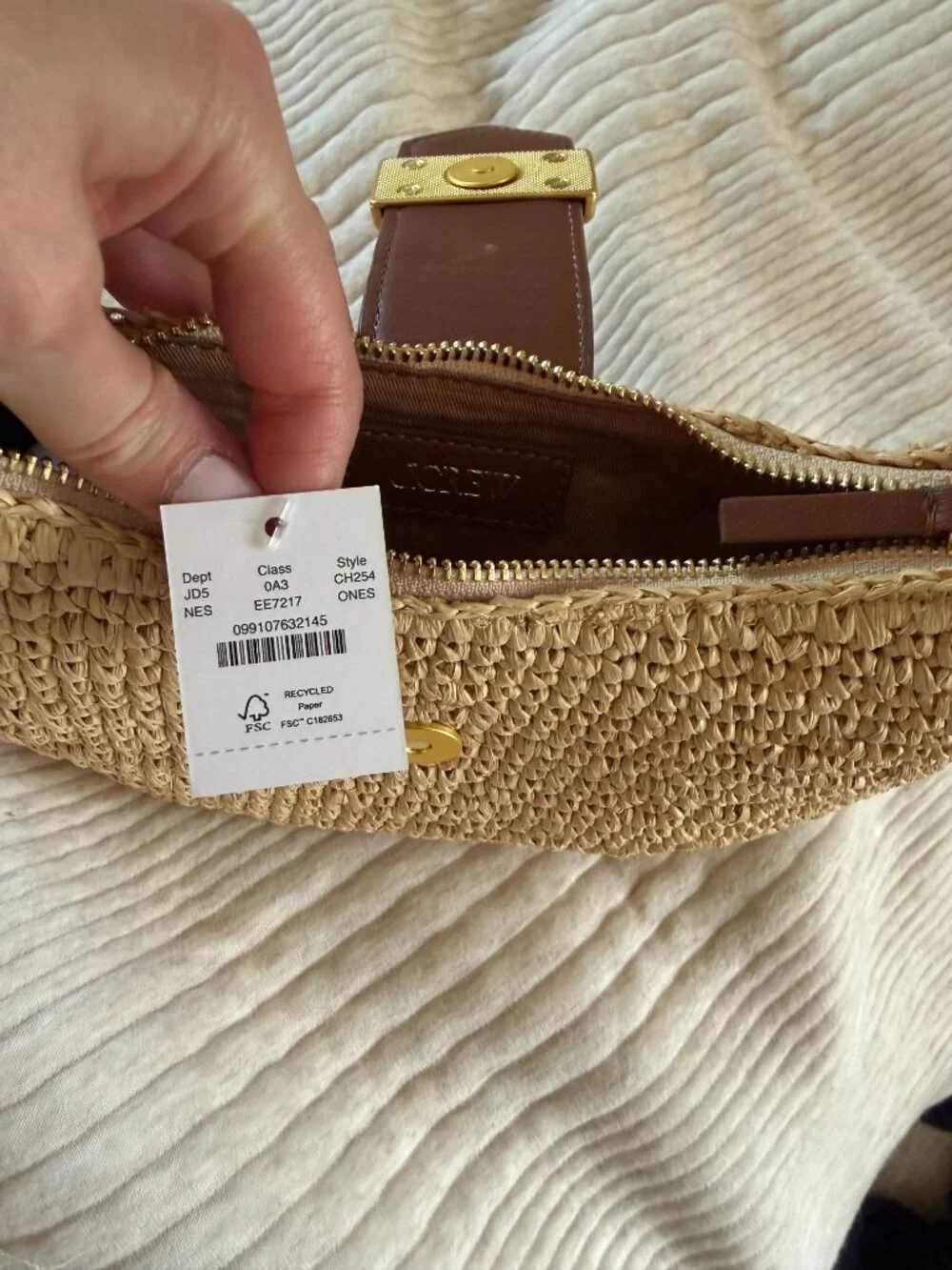 J.Crew Handknotted Straw Shoulder Bag Leather Gold Hardware NWT